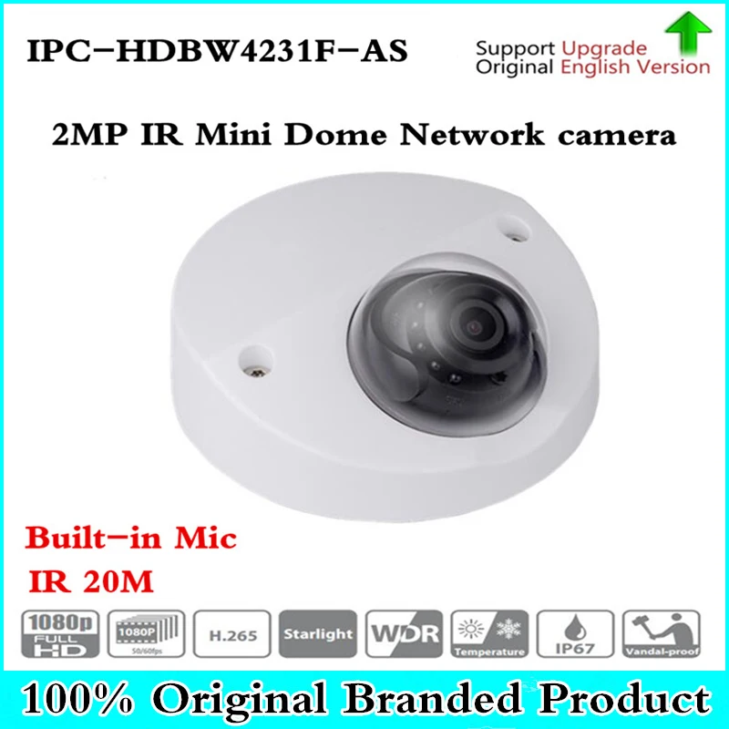 

Original English DH IPC-HDBW4231F-AS 2MP IR Mini Dome Network Camera Micro SD Card IP67 IK10 IR20M Built-in Mic,free shipping