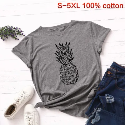 SINGRAIN летняя S-5XL размера плюс футболка с принтом ананаса Женские топы с рисунком фруктов хлопок короткий рукав свободная футболка - Цвет: dark gray