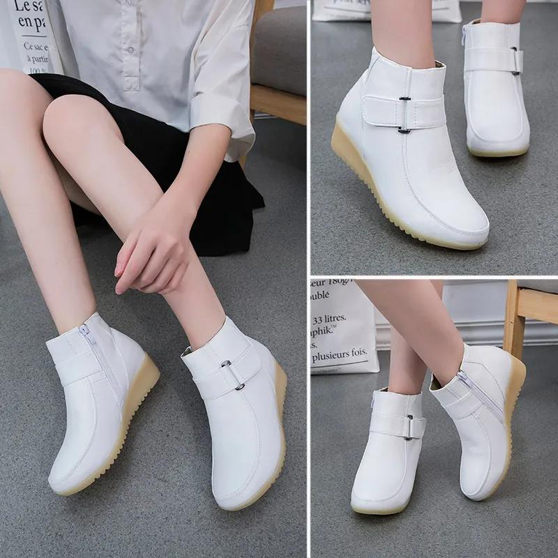 

Quality Women's Winter Nurse Shoes White Ankle Boots 2018 Warm Wedges Boots Women Plush Cotton Shoes Platform Booties