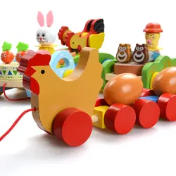 1 шт деревянные обучающий ходьбе Монтессори автомобиля Животные червь курица кролики автомобилей детские подарки детям Хлопушка