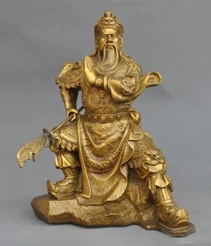 

wedding decoration China Brass Dragon guangong guanyu Generals Broadsword Warrior Statue Sculptures New Year