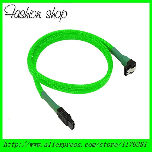 

High quality 18" Green Sleeved SATA 3.0 7Pin SATA III 6Gb/s Right Angle to Straight HDD Hard Drive Date Cable