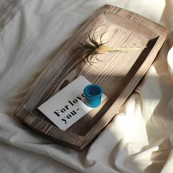 

Handmade Wood Storage Tray Vintage Style Eco-Friendly No Paint Breads/Fruits Plate Table Decors Photo Background