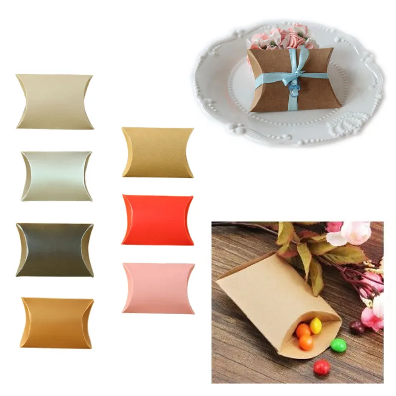 

10pcs/set Pillow Shaped Kraft Paper Candy Box Gift Home Party Present Pouch Sweet Case Colorful Birthday Supply Wedding Favors