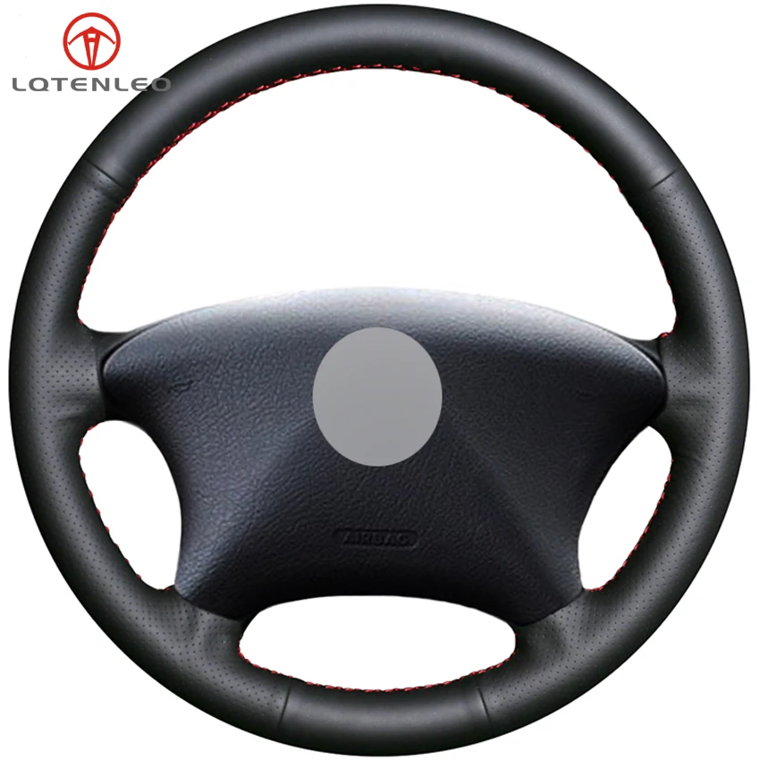 

LQTENLEO Black Genuine Leather Hand-stitched Car Steering Wheel Cover For Citroen Xsara 2001-2008 Picasso 2001-2008 C5 2001-2006
