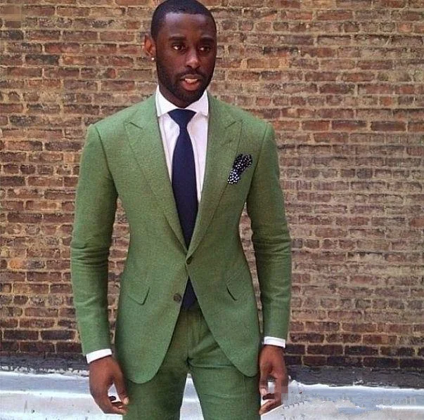 2019 Green Peaked Lapel Men Suits for Wedding Slim Fit Two Buttons Groom Tuxedos (Jacket+Pants) Custom Made Best Men Suits Blazers