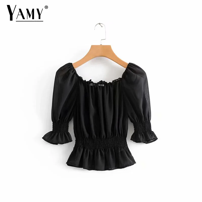 

2019 Summer womens tops and blouses boho black tunic blusas ruffle casual shirts peplum top korean fashion clothing ladies tops