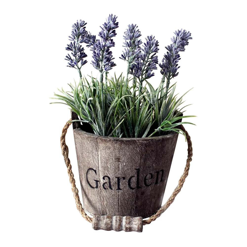 

Decorations Rustic Planter Pot Wood Bucket Garden Plant Lounge Faux Flower Wedding Artificial Lavender Vintage Cafe