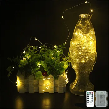 

5/10M Waterproof Remote Control Fairy Garland Lights Battery LED Light 8 Mode Timer Silver Wire Lighting Strings Indoor Home Dec