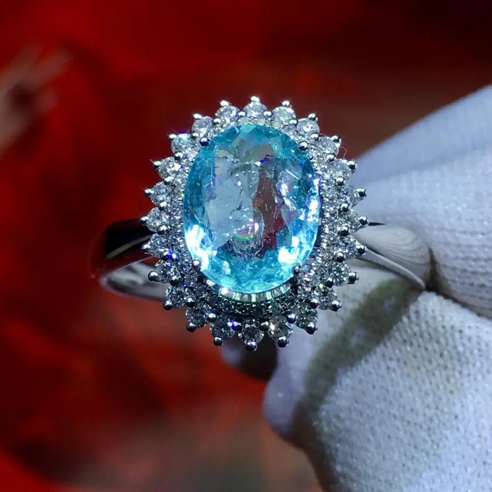 Параиба турмалиновое кольцо 1.24ct чистое 18 К золото натуральный Параиба Турмалин драгоценные камни Бриллианты Женские кольца для женщин тонкое кольцо