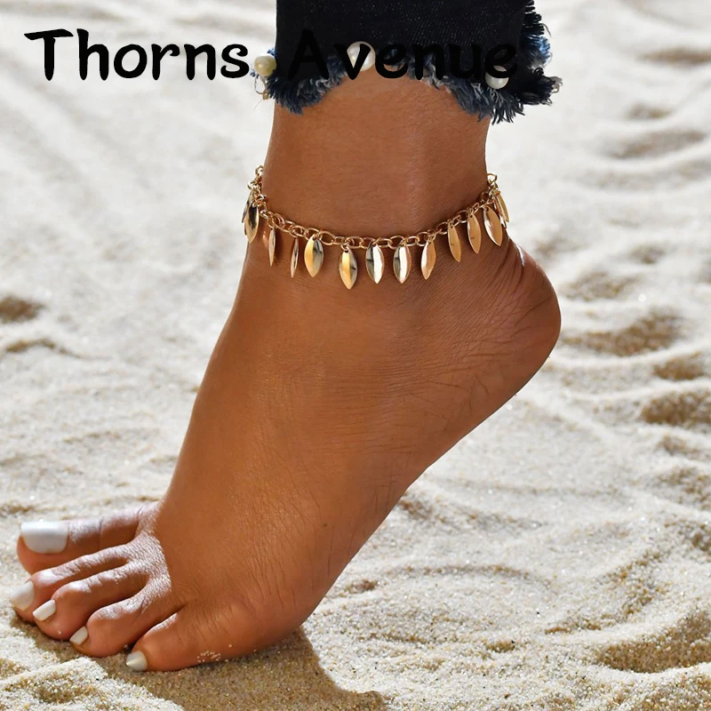 

Thorns Avenue Fashion Handmade 2 Colors Leaves Beads Shape Beach Foot Chain Bijoux Pendant Anklet Bracelet Anklets For Women