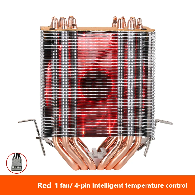 Кулер для процессора, высокое качество, 6 тепловых трубок, двухбашенное охлаждение, 9 см, RGB вентилятор, поддержка 3 вентилятора, 4-контактный вентилятор для процессора Intel и для AMD - Цвет лезвия: Red 1 fan