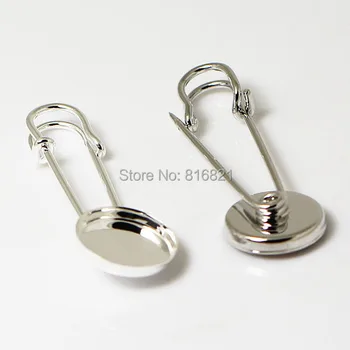 

Blank Brooch Base Round Deep Wall Bezel Cups Pins Back Metal Clips Brooches Settings DIY Findings Rhodium tone Plated Brass