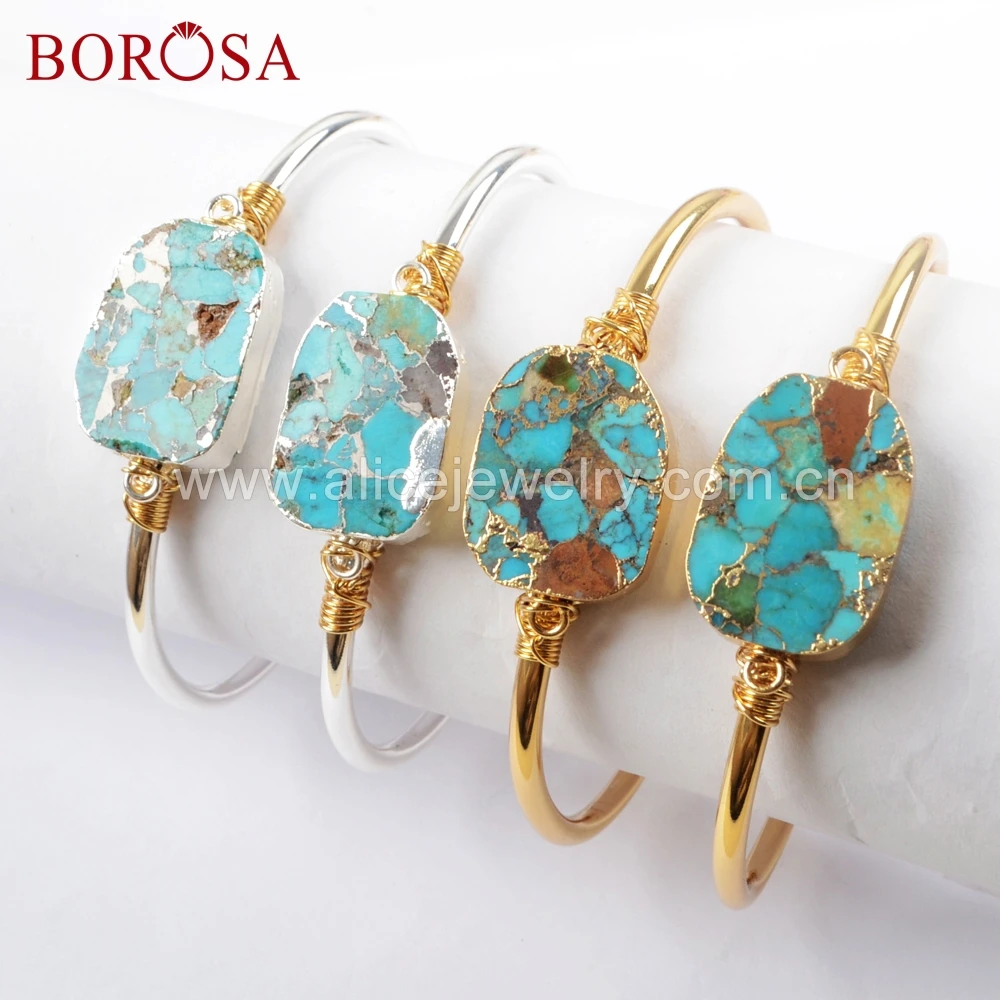 1 шт. модный золотистый/серебристый медный браслет BOROSA натуральная бирюза