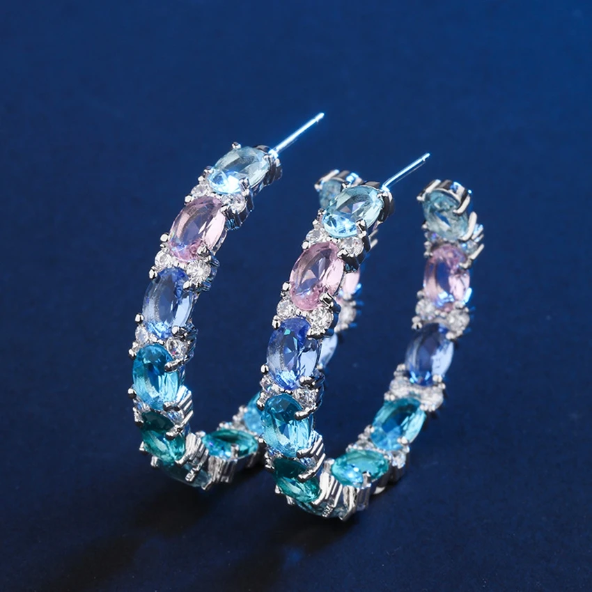 Round Circle Rhinestone Cubic Zircon Luxury Hoop Earrings for Women Three Colors Gold Filled Fashion Jewelry Dropshipping | Украшения и
