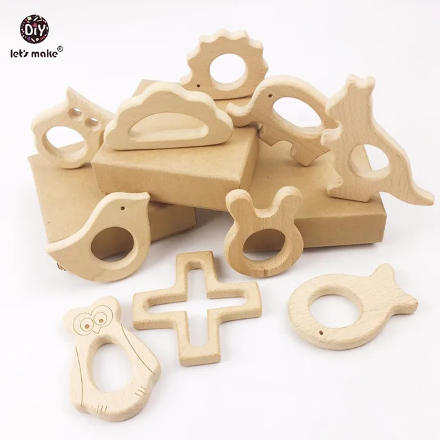 Let's Make 10pc/lot Organic Baby Wooden Teether Natural Teething