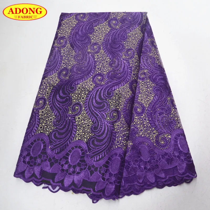 

Purple colour embroidered african cord lace fabric high quality french net lace fabric with stones 5 yards/pcs for party dresses