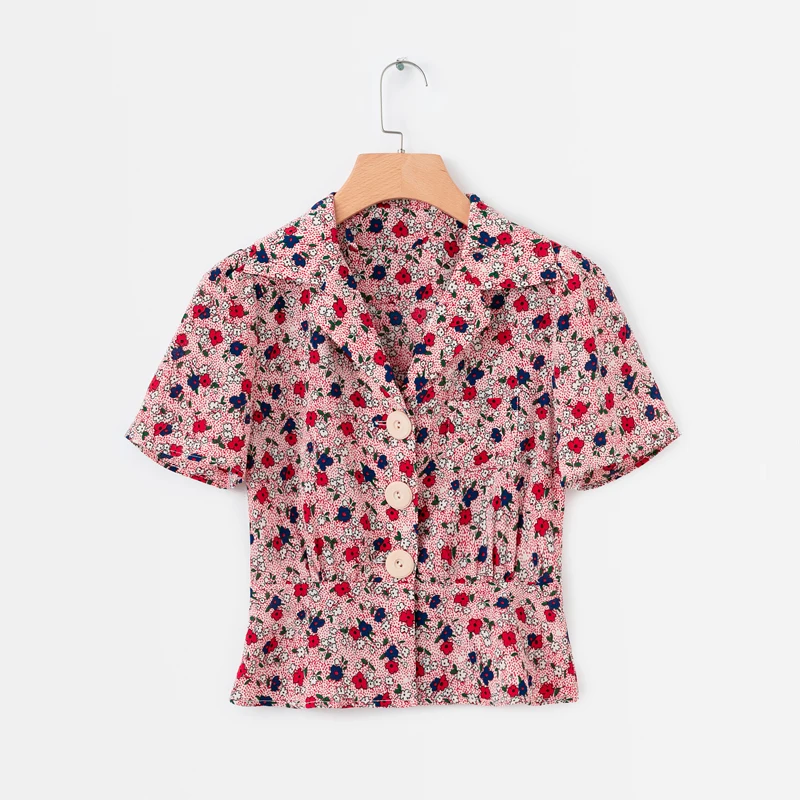  2019 Shirt female summer casual short-sleeved shirt blouse women printing lapel