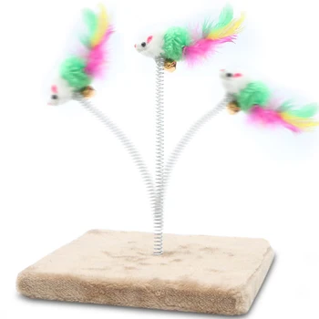 

High Elasticity Small Bell 3 Colors False Spring Mouse Toy With Interesting Amuse Cat Toy Natural Feather Pet Cat Toy