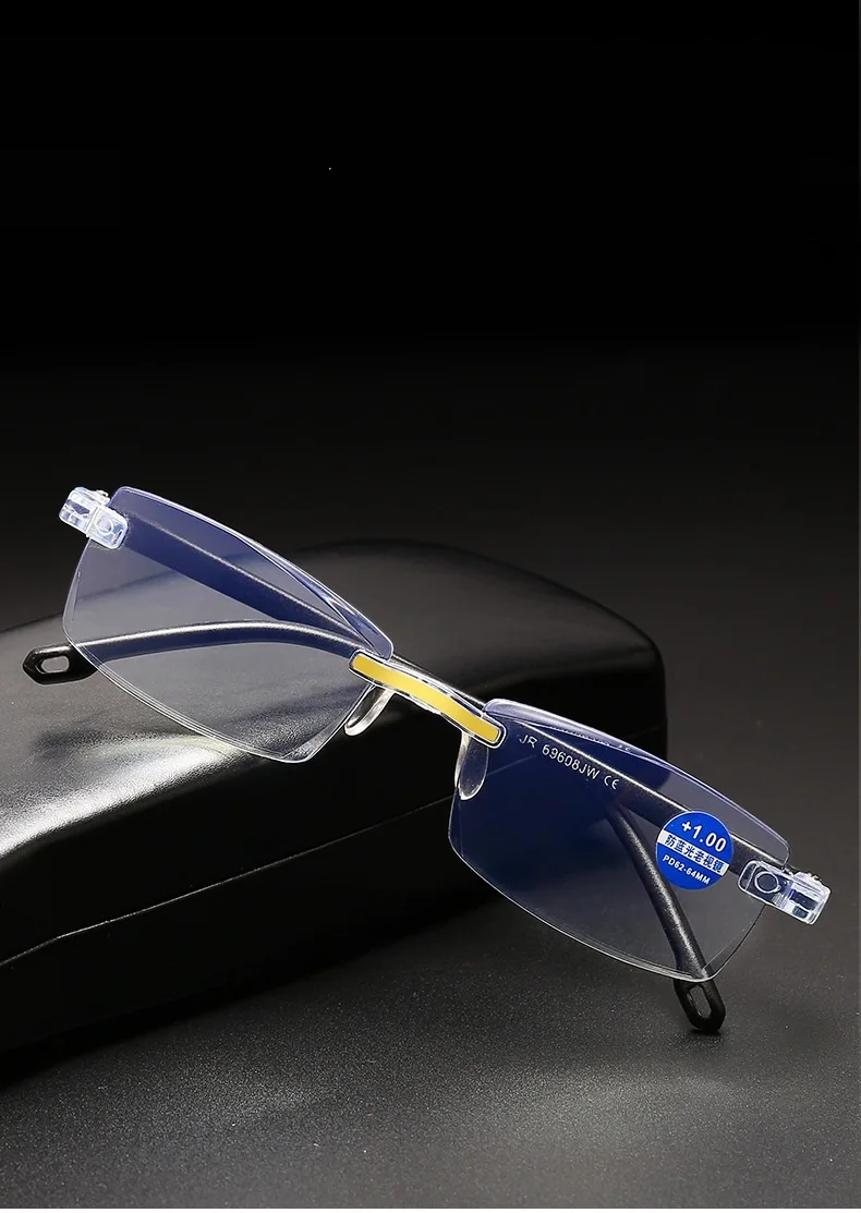 Ultralight Rimless Reading Glasses Women Men Blue Light Lnes Fashion Business Hyperopia Prescription Eyeglasses For Parents Gift