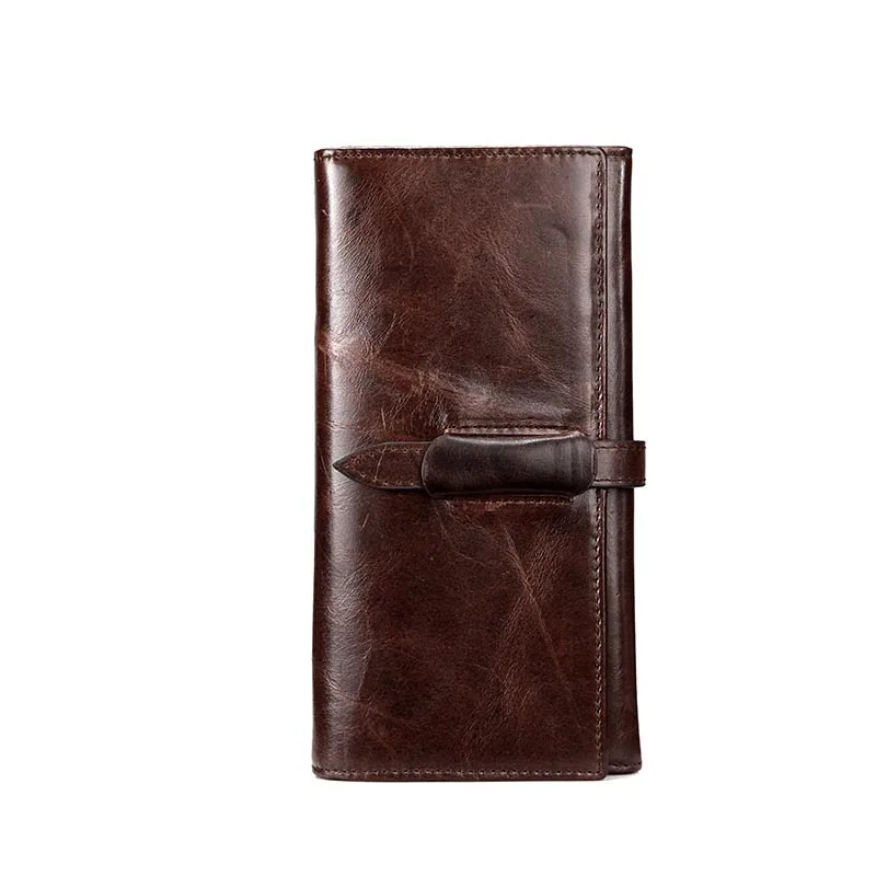 Famous Brand Mens Business Genuine Leather Hand Clutch Bag Long Wallet 2 Fold Card Money Holder ...