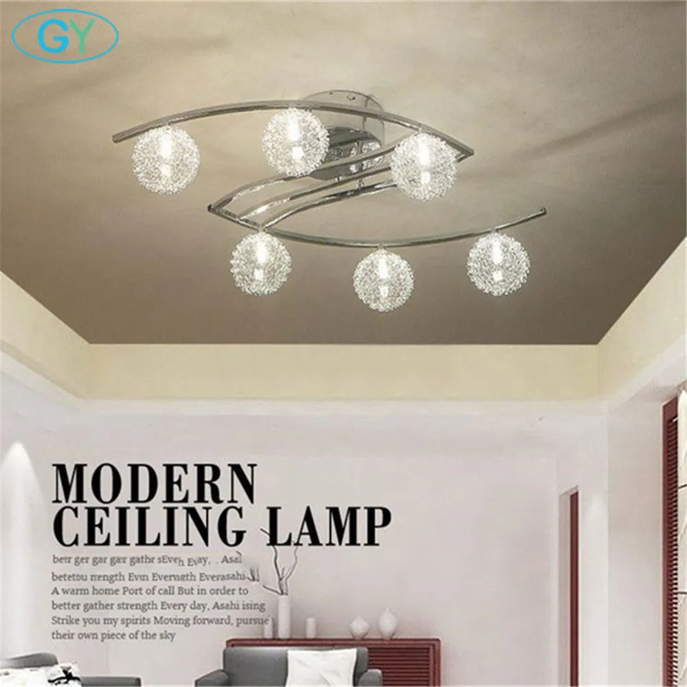 

Modern Aluminum wire LED Ceiling light lustre clear ball glass abajur lampshade bedroom leds ceiling lighting chrome