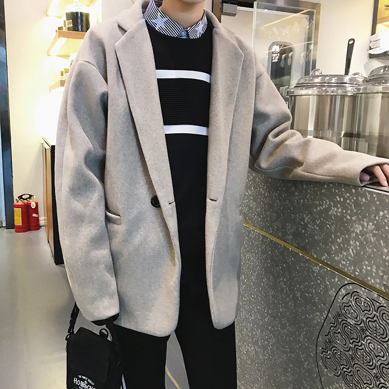 

Fashion Casual Men's Jacket Autumn And Winter New M-XL Solid Color Lapel Loose Suit Jacket Beige Personality Youth Popular