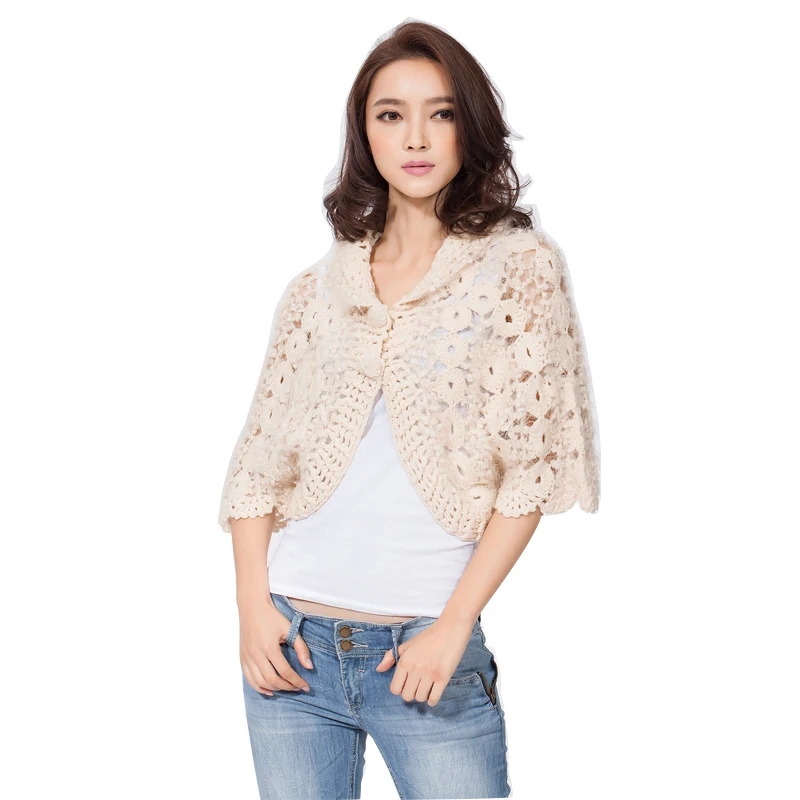 Popular Hollow Out Shrug Hand Knitting Flower Printing Shrug Women