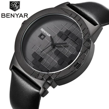 

BENYAR Men's Quartz Watch Waterproof Leather Business Wristwatch Mens Watches Top Brand Luxury Unique Sport Military Watch Men