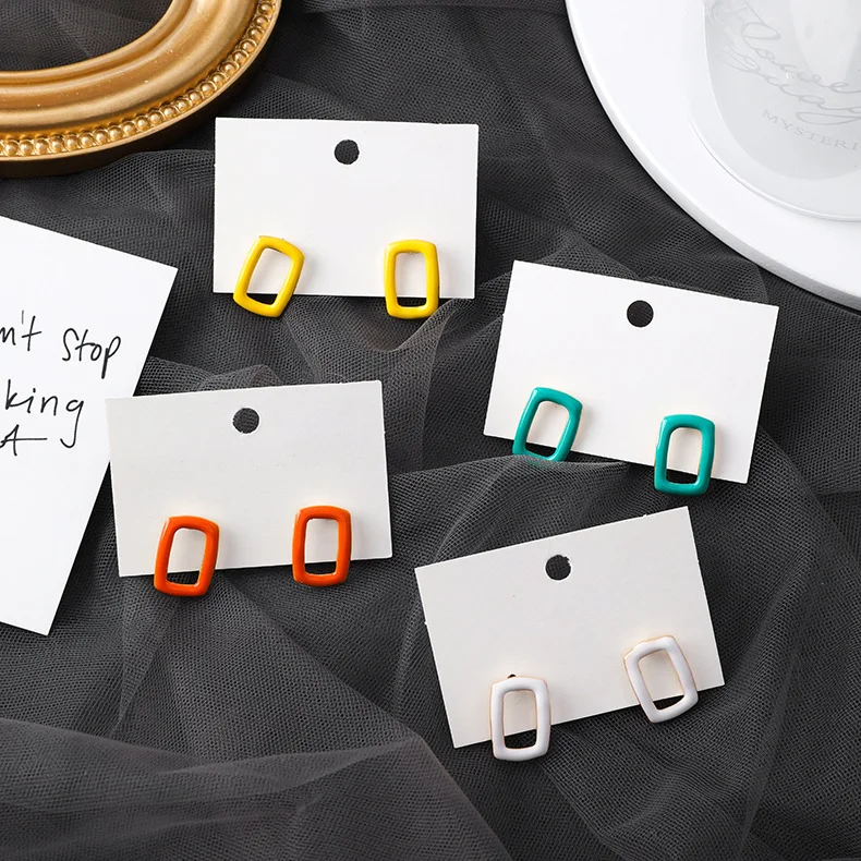 

Fashion Square Hollow Metal Stud Earrings Geometric Earrings Orange Green Yellow White Women Jewelry Party Accessories