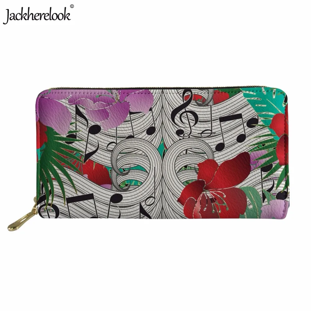 

Jackherelook Brand Design Women Long PU Leather Wallets Music Notes Floral Pattern Female Cluth Purse Zipper Phone Card Holder