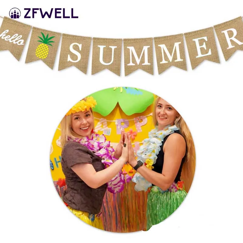 ZFWELL белье «hello summer с надписью забавными буквами «Фламинго и ананасы в виде хвоста Ласточки баннер тянуть флаг Гавайская тема вечерние на день рождения и свадьбу decora8