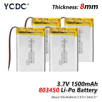 

Rechargeable 3.7V 1500mAh 803450 Battery li-ion Lipo cells Lithium Li-Po Polymer Battery For Mini Fan MP4 MP5 GPS LED Light