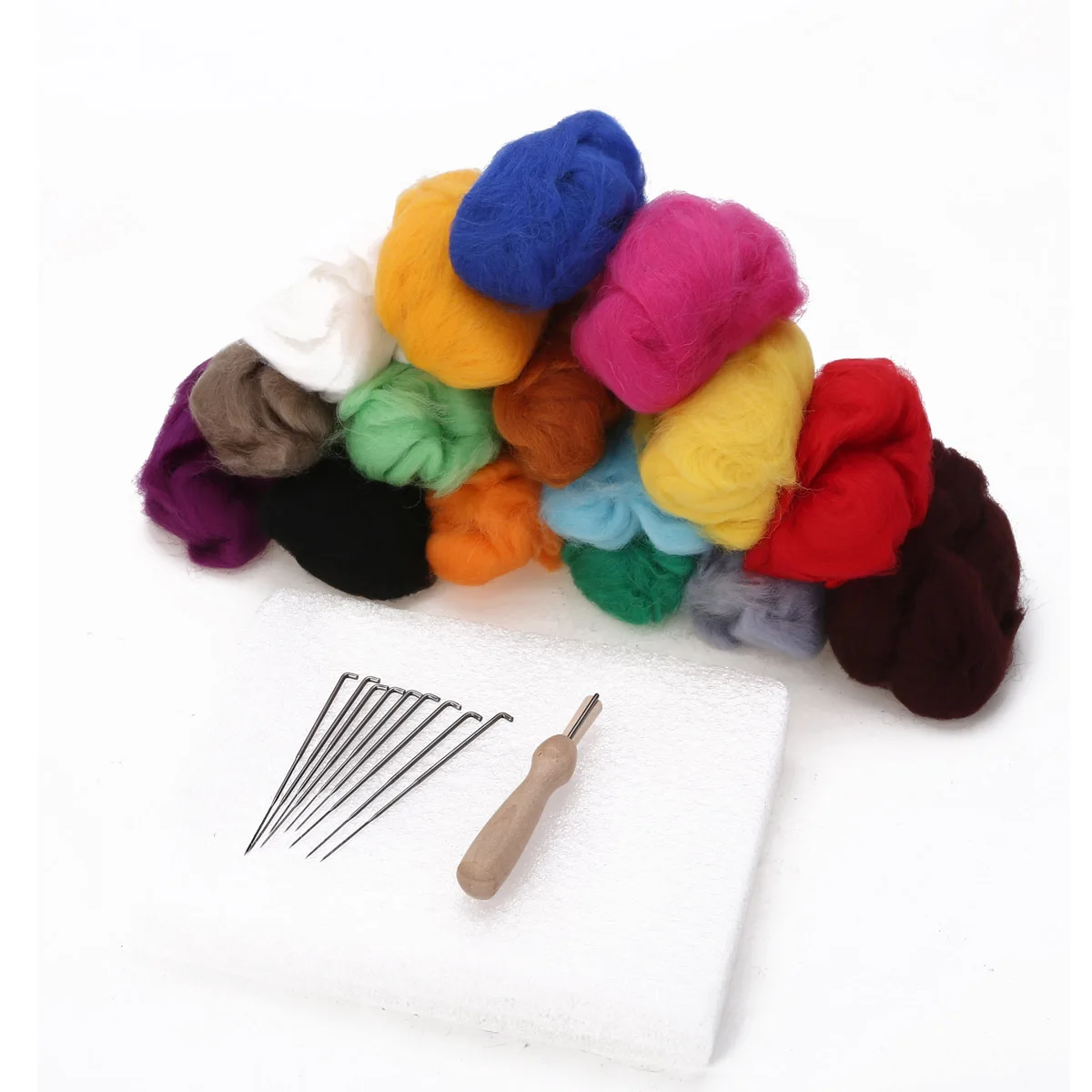 16 Colors 160g Wool + 9pcs Needles With Felting Handles Durable Needle