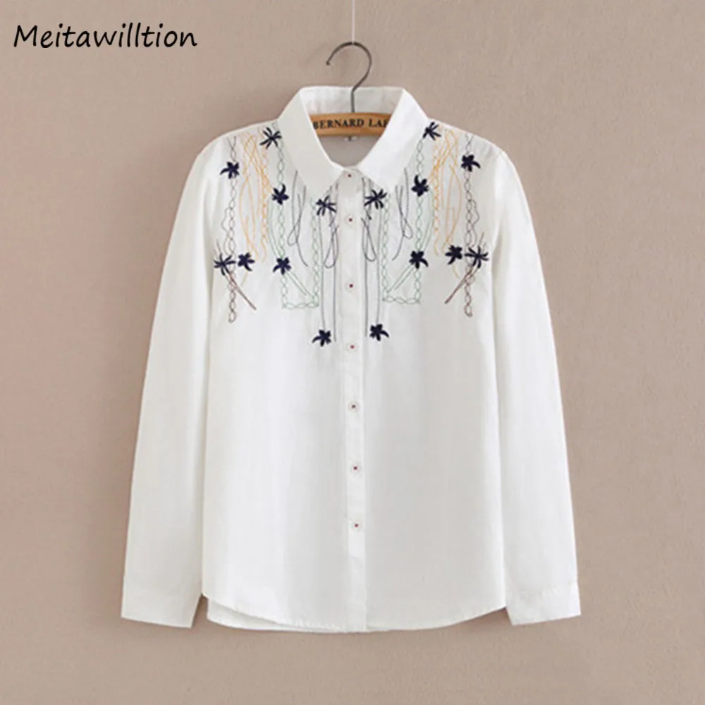 

New Women White Shirts Long Sleeve Autumn Blouse Shirts 2018 Lady Embroidery Blouse Female Turn Down Office Shirt Tops
