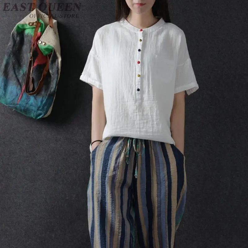 Китайская блузка рубашка традиционная китайская одежда для женщин льняная Восточная китайская одежда женские топы и блузки AA26199