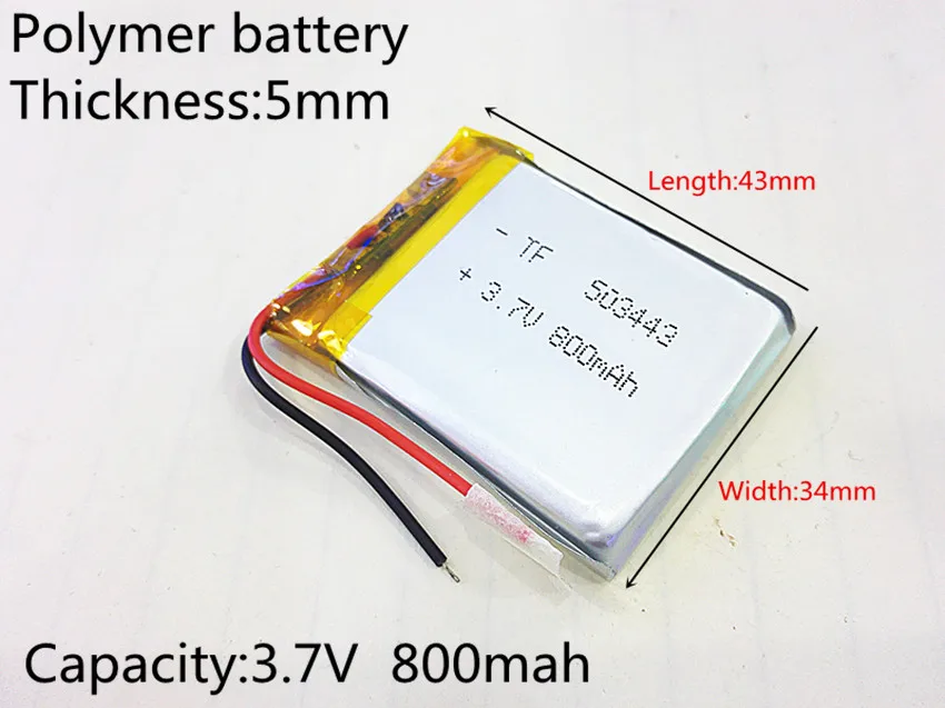503443 Rechargeable Lithium Polymer 3.7V 800mAh Li-ion Battery For bluetooth headset Speaker GPS PSP PDA MP3 MP4 MP5 053443