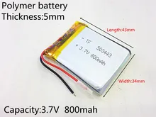 503443 Rechargeable Lithium Polymer 3.7V 800mAh Li-ion Battery For bluetooth headset Speaker GPS PSP PDA MP3 MP4 MP5 053443