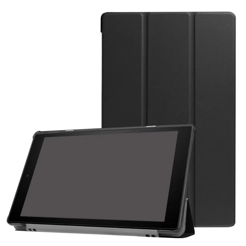 Ультра тонкий магнитный стенд из искусственной кожи чехол для Amazon Fire HD 10 HD10 10,1 дюймов планшет Авто спящий Чехол+ пленка+ ручка - Цвет: black