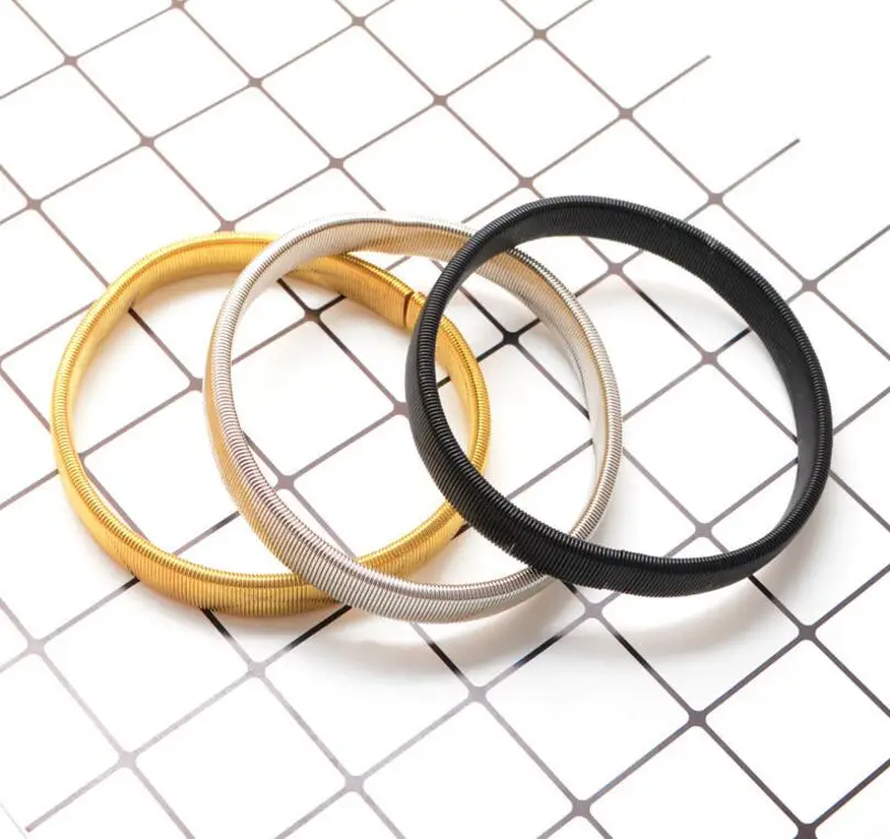 

High Quality 2017 Hot Men Punk Solid Elastic Bracelet Metal Hoop Springs Steel Wire Armband Bracelet Cool Wrap Bracelets gift