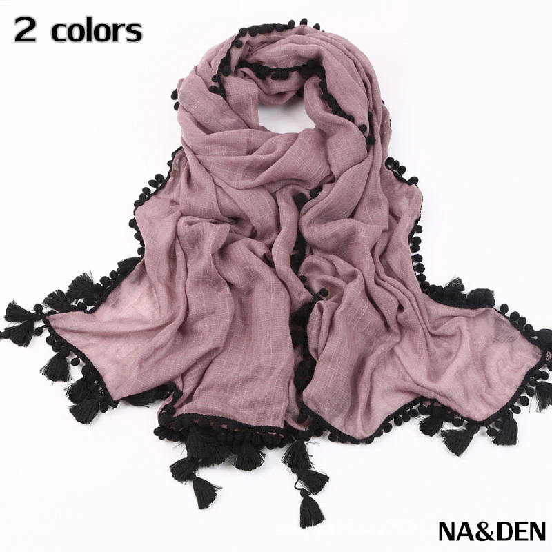 Bufanda bordada con pompones 2018 chal con flecos maxi hijab popular euromarca scarve gran venta de bufandas musulmanas pashmina larga de mujer| - AliExpress