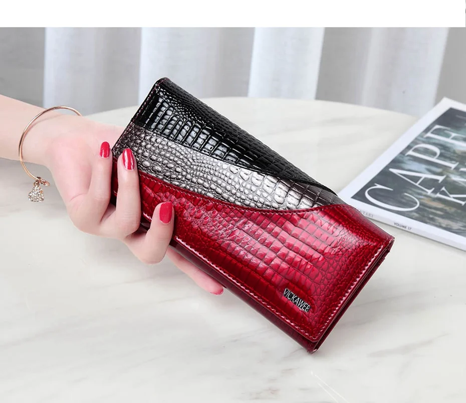 VICKAWEB Wallet Female Patchwork Long Women Wallets Genuine Leather Purses Ladies Vintage Hasp Purse Alligator Standard Wallets-AE150-1-009