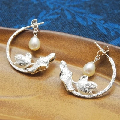 

Fashion Jewelry Hand Made 925 Solid Silver Natural Fresh Water Pearl stone Woman Precious Stone Cute Romantic Dangle Earrings