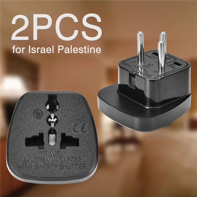 For ISRAEL Palestine 2pcs Travel Plug Adapter Universal Outlet 3 Pin