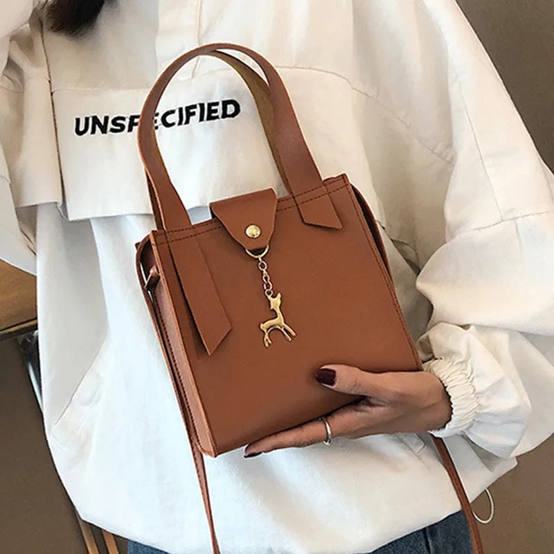 

Women Small Square Bag PU Leather Deer Decor Handbag Crossbody Messenger Bags New LBY2018