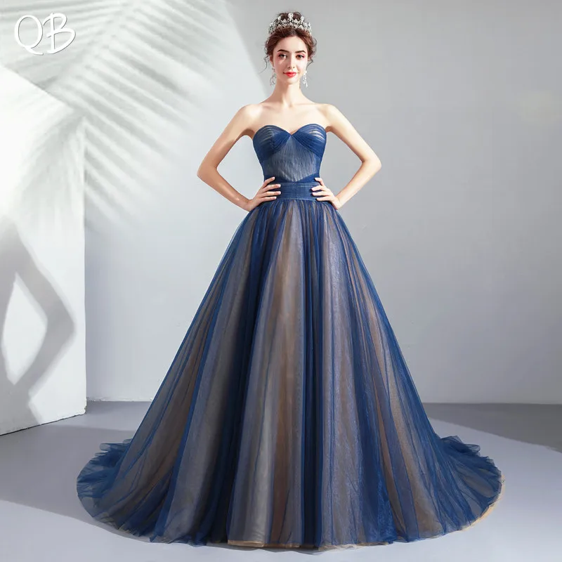 black ball gown Blue Ball Gown Sweetheart Tulle Elegant Formal Simple Evening Dresses 2020 New Fashion Bride Party Prom Dress XK207 petite formal dresses & gowns