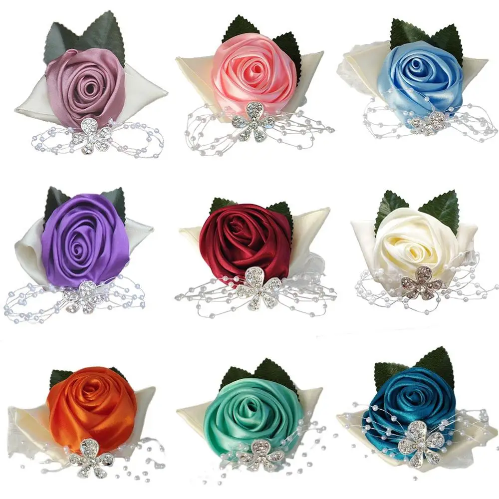 

8Pcs/lot Many Styles Wrist Corsage flower PE Rose Bride Ribbon Wedding Silk Flowers On The Wrist Corsage Bracelet He