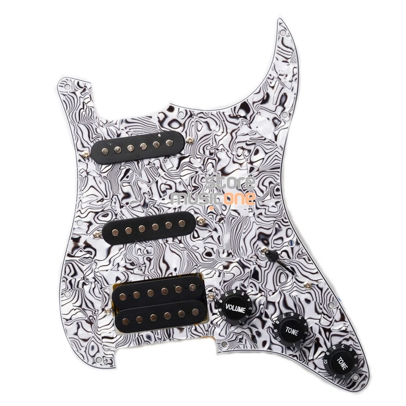 Многоцветная электрогитара Pickguard и черный SSH загружен Prewired scrachplate в сборе - Цвет: BlacK white