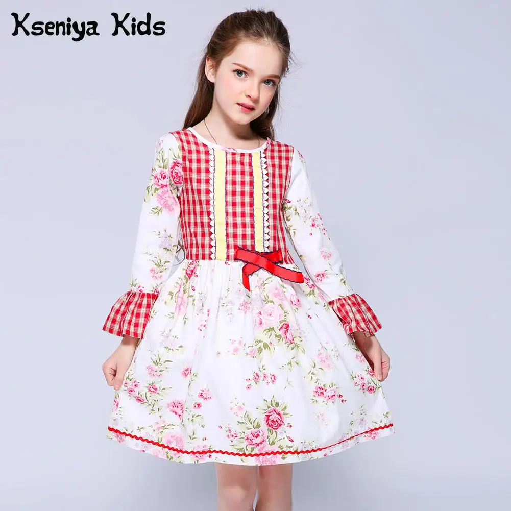 Kseniya Kids Baby Girls Long Sleeve Dresses For Girls Puff Sleeve