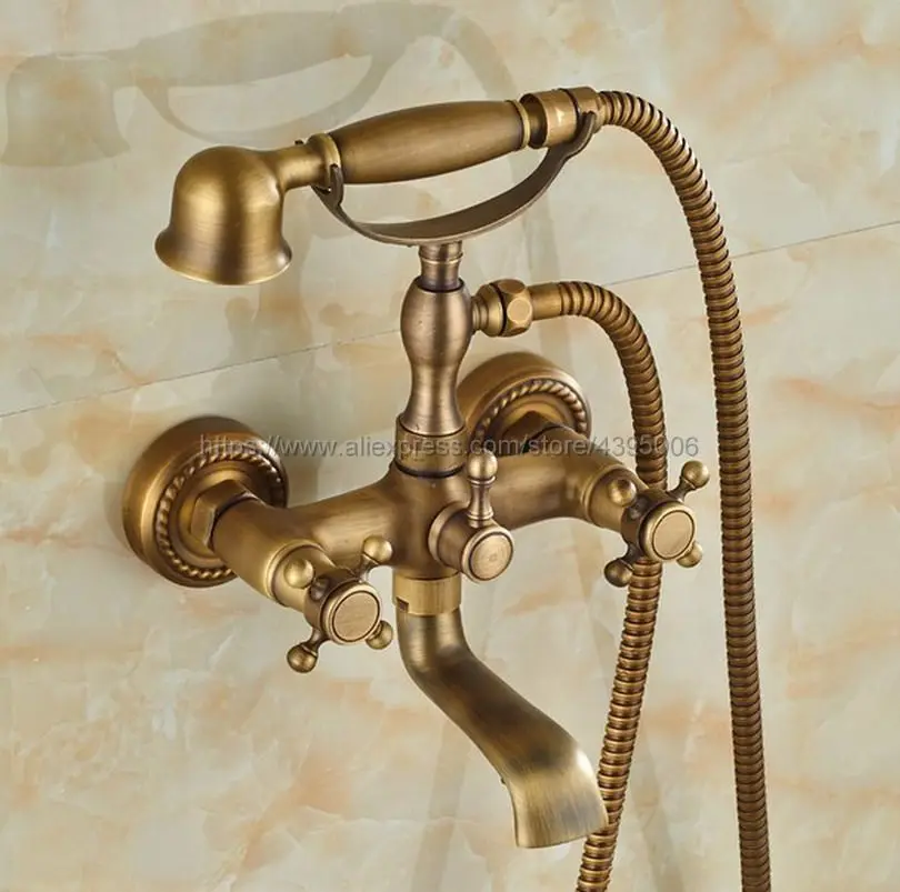 

Free shipping Bathroom Bath Tub Faucet Hand Held Antique Brass Shower Head Kit Shower Faucet Sets Btf024